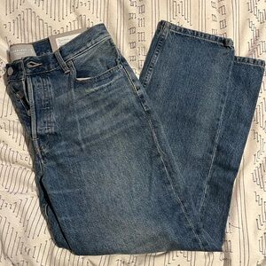 Everlane High-Rise Straight Jeans in Medium Blue Denim